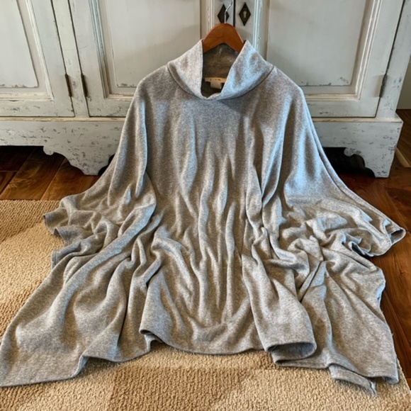 Grey Mock Neck Pullover Poncho Sweater - Picture 3 of 5